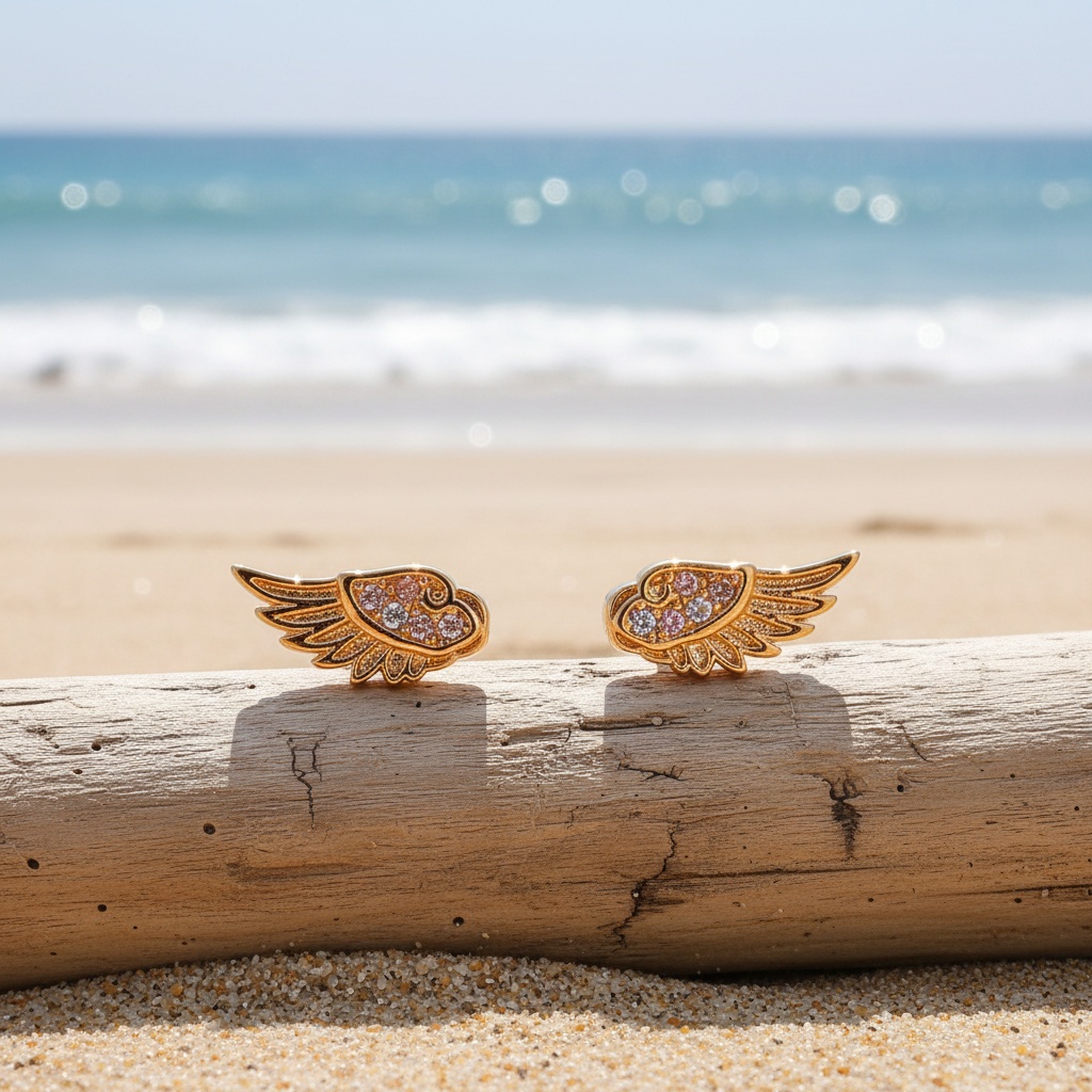 Minimalist Synthetic Zirconia Angel Wings Ear Studs